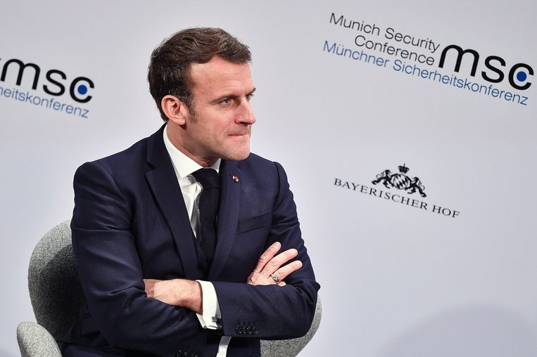 De Franse president Emmanuel Macron pleit in München voor een sterker en machtiger Europa. Beeld EPA