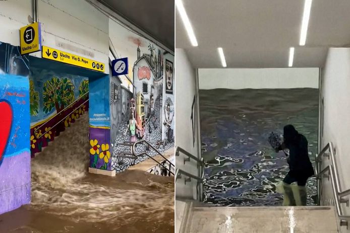 Stazioni della metropolitana allagate per l'alluvione a Milano