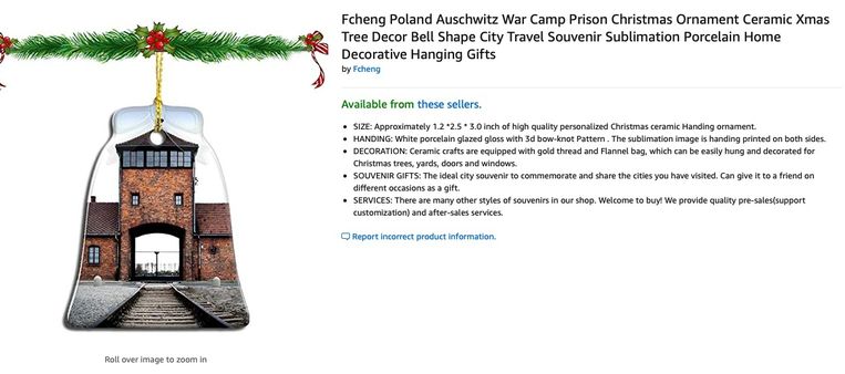 Auschwitz-kerstdecoratie Beeld Screenshot Amazon.com