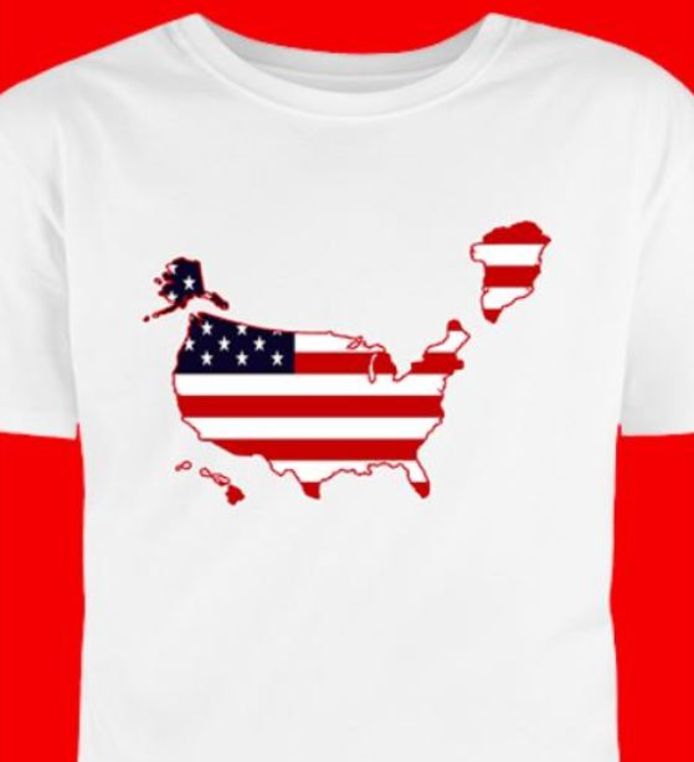 Het t-shirt met Groenland als nieuwe Amerikaanse staat.