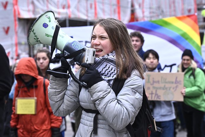 Greta Thunberg tijdens een demonstratie vorige week.