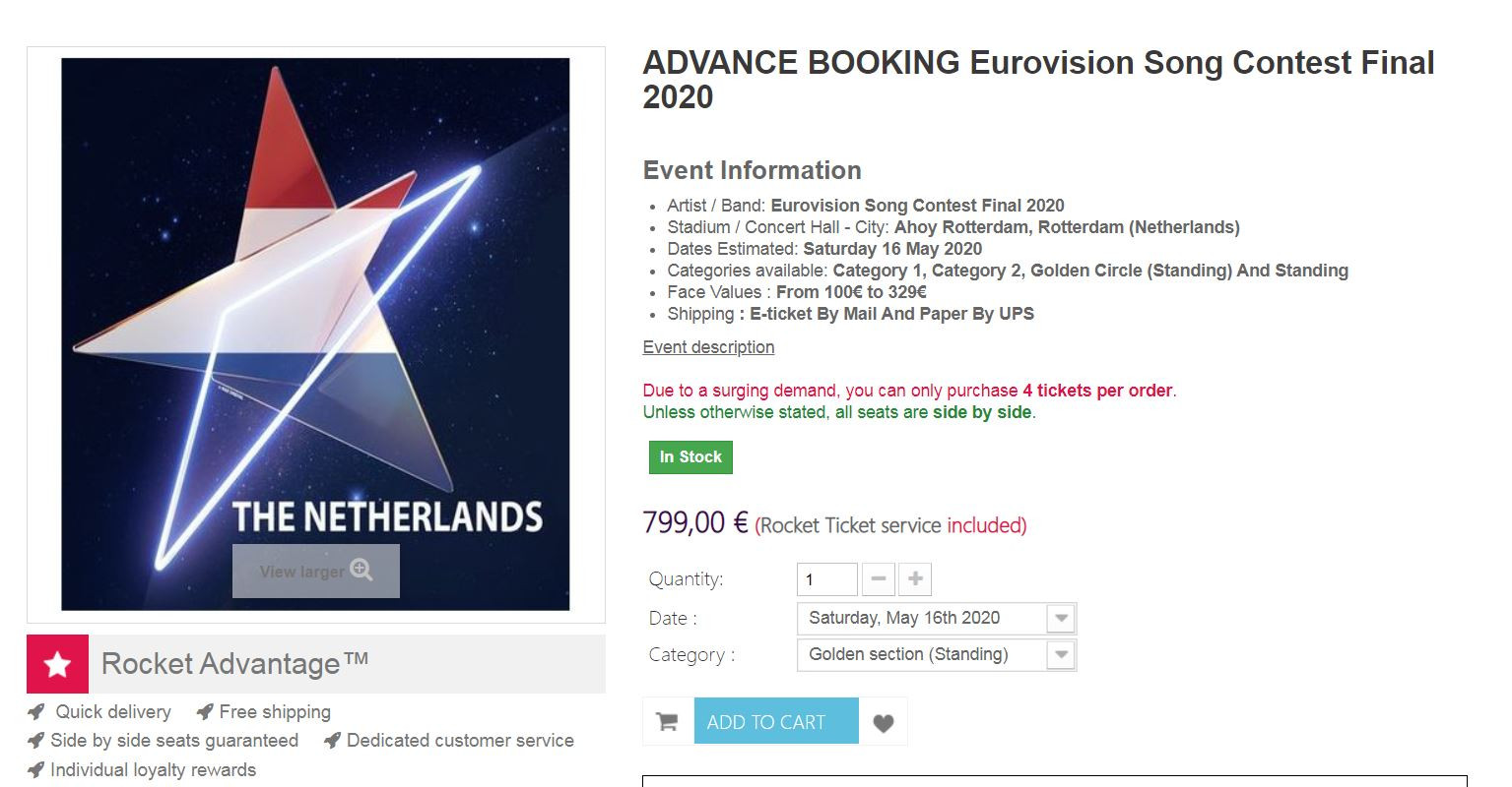 Kaartjes songfestival nu al aangeboden op prijzen tot wel 799 euro per stuk Foto