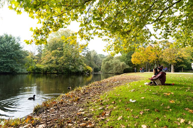 Hoewel het volgens de kalender volop herfst is, laat de verkleuring van de bladeren ook in het Vondel­park op zich wachten. Beeld Birgit Bijl