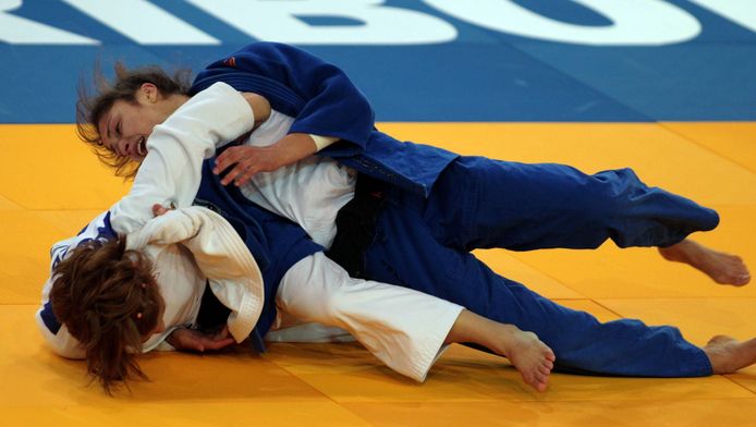 Belgische judoka Myriam Blavier tijdens het Europees Junior Judo kampioenschap.