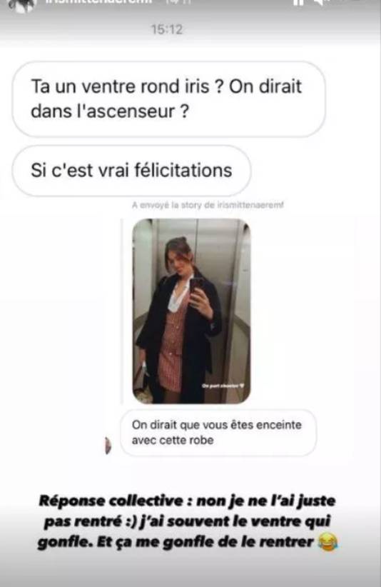 Iris Mittenaere a répondu aux rumeurs de grossesse en story Instagram.