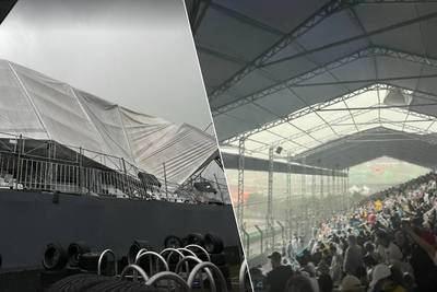 KIJK. Chaos na F1-kwalificaties in Sao Paulo: dak van tribune stort in door hevige storm