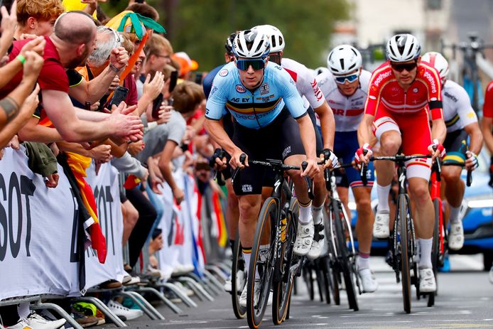 Remco Evenepoel in actie tijdens het WK.