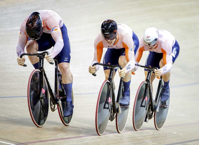 Roy van den Berg, Harrie Lavreysen en Jeffrey Hoogland.