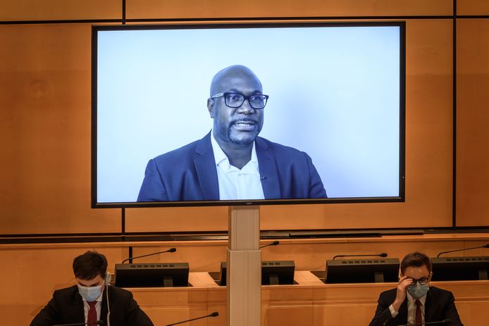 Philonise Floyd, de broer van George Floyd, tijdens een videoboodschap gericht aan de Mensenrechtenraad van de VN.
