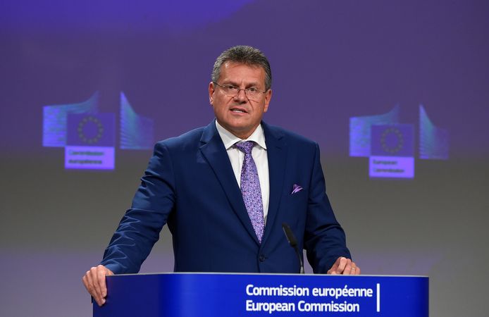 Maros Sefcovic, vicevoorzitter van de Europese Commissie, zetelt samen met de Britse minister Michael Gove in het joint committee dat toeziet op de correcte toepassing van het brexitakkoord.