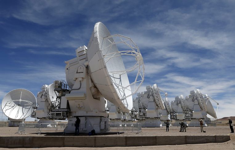 Antennes van het Alma-observatorium in Noord-Chili. Beeld EPA