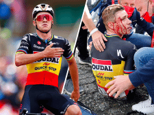 Remco Evenepoel wint etappe en pakt rode trui in Vuelta, maar botst na finish hard op vrouw