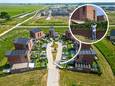 Het hofje waar heibel is in de Zwolse wijk Stadshagen. Linksvoor de woning van de familie Stam. Inzet: Gerrit-Jan knipt de haag.