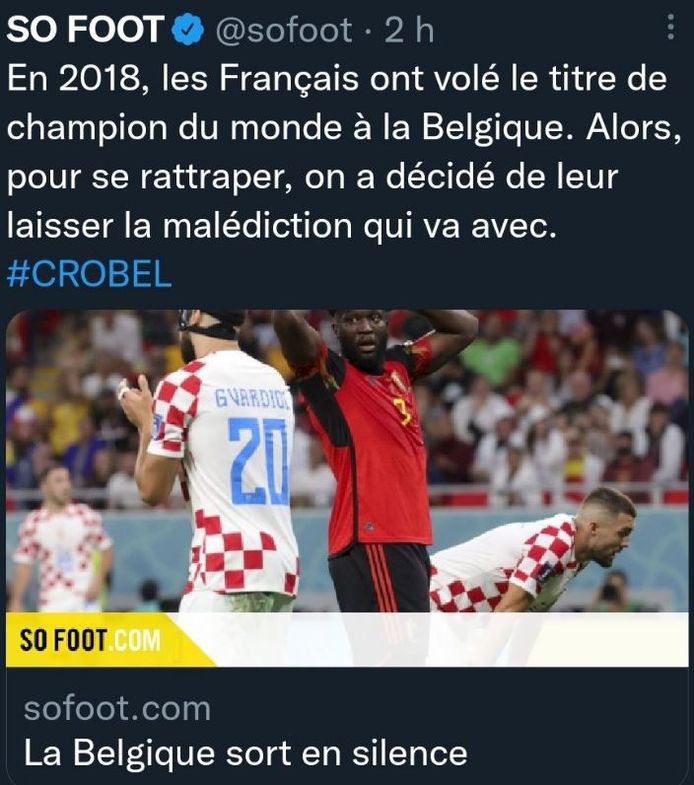 "In 2018 hebben de Fransen de wereldtitel gestolen van België. Daarom hebben we bij wijze van revanche besloten hen de vloek te bezorgen die daarmee gepaard gaat."