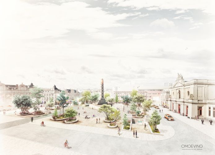 Een visual van het voorontwerp van het Martelarenplein van de toekomst.