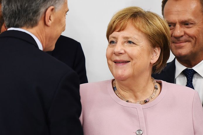 Angela Merkel tijdens de G20-top in Osaka.