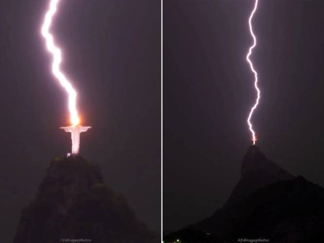 Juiste plaats, juist moment: Braziliaanse fotograaf neemt spectaculair beeld van blikseminslag op standbeeld Christus de Verlosser