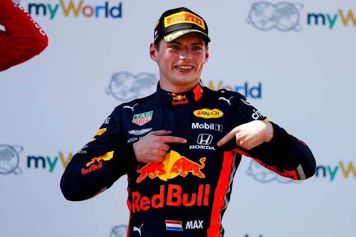 Max Verstappen: na zijn overwinning in Oostenrijk in 2019 nog happy met Honda.
