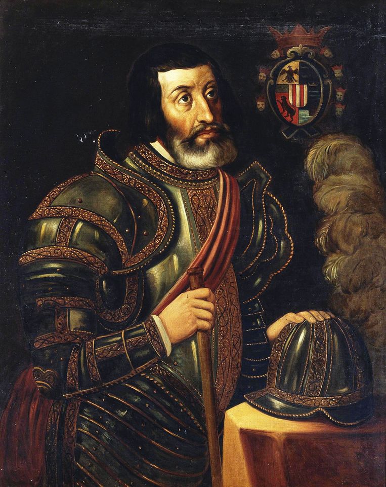 Portret van Hernán Cortés uit Museo del Prado in Madrid (schilder onbekend, omstreeks 1879). Beeld x