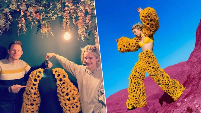 Bloemenkunstenaar Stefan Van Berlo maakt outfit met zonnebloemen voor albumcover Pommelien