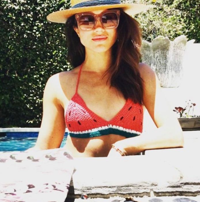 Meghan Markle in bikini, een foto die ze postte op haar intussen verwijderde Instagram.