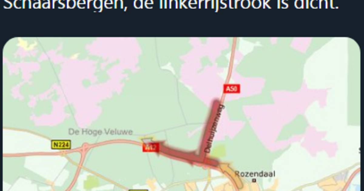Uur vertraging op de A50 tussen Apeldoorn en Arnhem na ongeval met vijf auto’s.