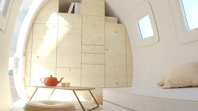 Het interieur van de Ecocapsule