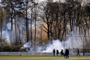 Bosbrandje op sportpark Noord in Groesbeek tijdens Achiles'29-Jodan Boys.