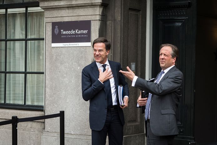 Mark Rutte van de VVD en Alexander Pechtold van D66 op het Binnenhof.