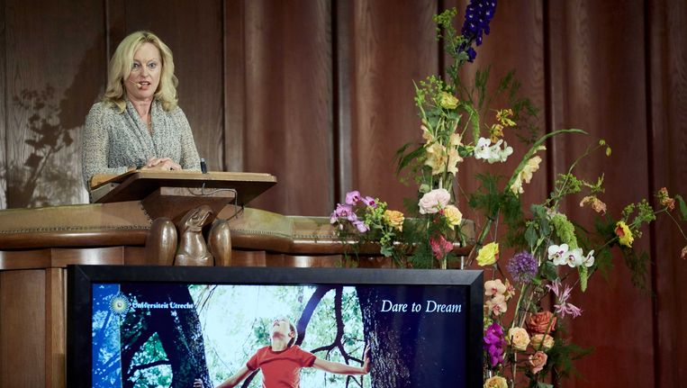 Minister Jet Bussemaker bij de opening van het academisch jaar in de Domkerk. Beeld anp
