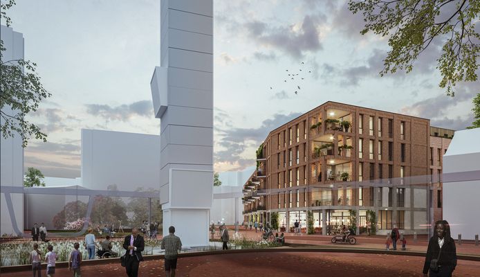 Dit is het voorlopig ontwerp van het appartementencomplex op de plek van het huidige V&D-pand.