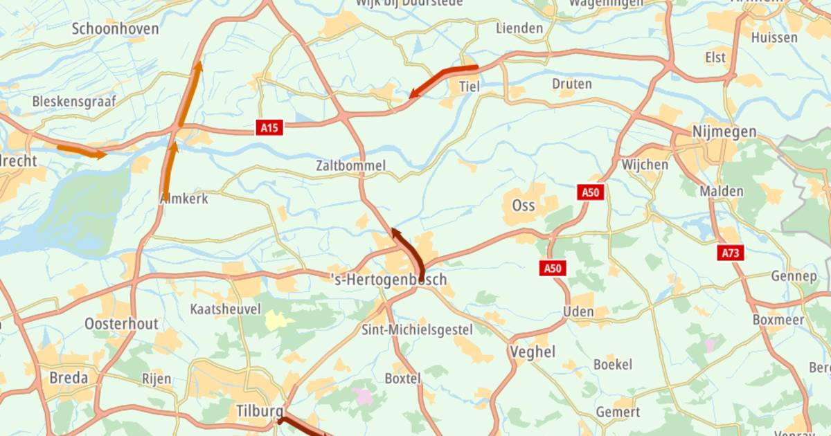 Meerdere files op A2 door ongeluk bij Den Bosch.