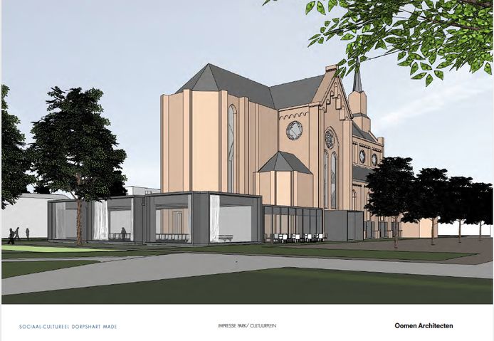 De aanbouw aan de achterzijde van de kerk.