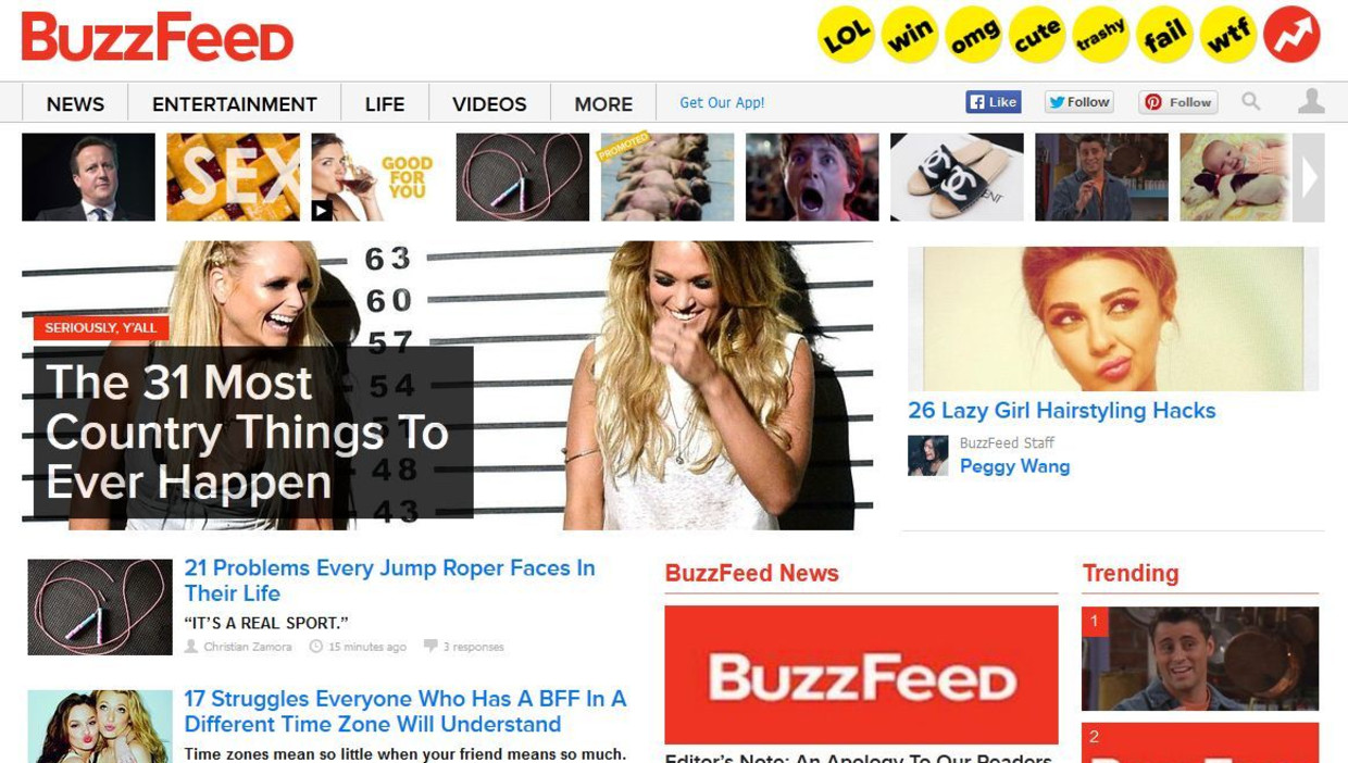 De voorpagina van Buzzfeed. Beeld -