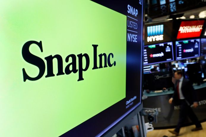 Het logo van Snap op de beursvloer van de New York Stock Exchange.