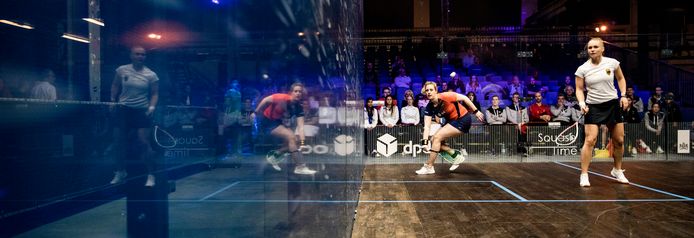 Tessa ter Sluis bij het EK squash voor landenteams.