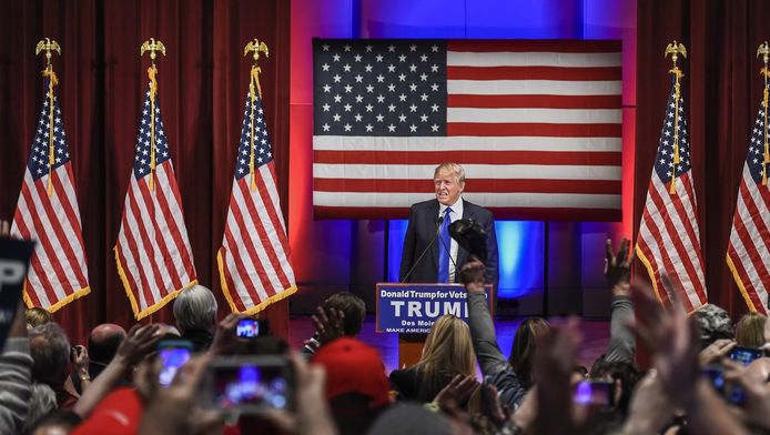 Donald Trump bij zijn campagnebijeenkomst.