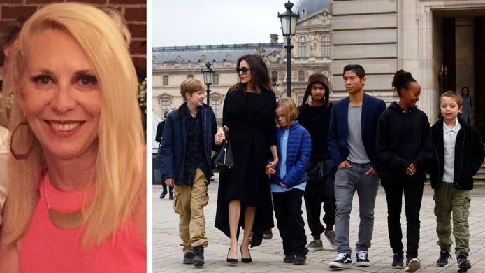 Links: Krisann Morel, de voormalige nanny. Rechts: Angelina Jolie en haar zes kinderen.