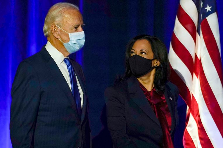 Verkozen president Joe Biden en verkozen vicepresident Kamala Harris. Beeld AP
