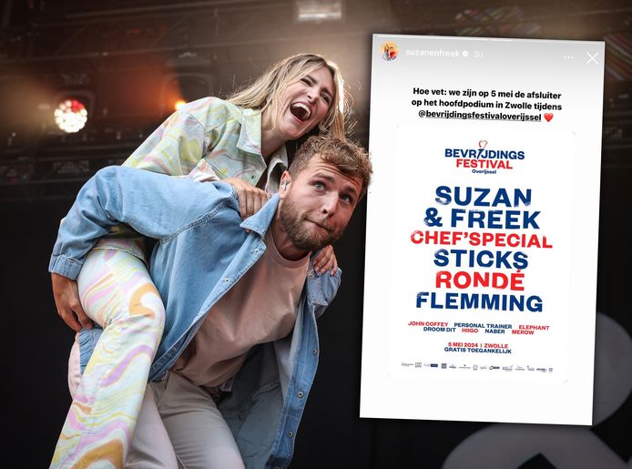 Suzan & Freek deelden een poster van het Bevrijdingsfestival Overijssel via Instagram die nog niet naar buiten mocht komen.