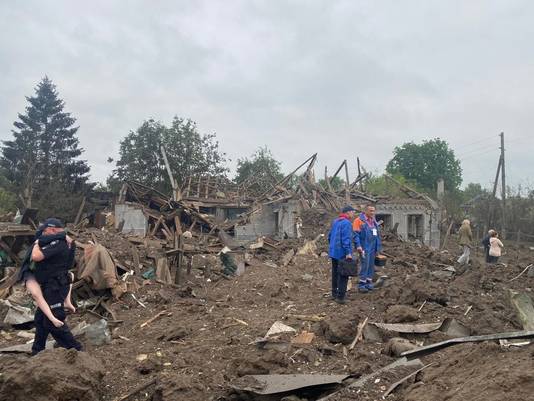 Schade na de raketaanvallen in de regio Donetsk.