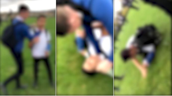 De Britse politie is een onderzoek gestart naar een online video waarop te zien is hoe een jongen op school mishandeld wordt door een pester.