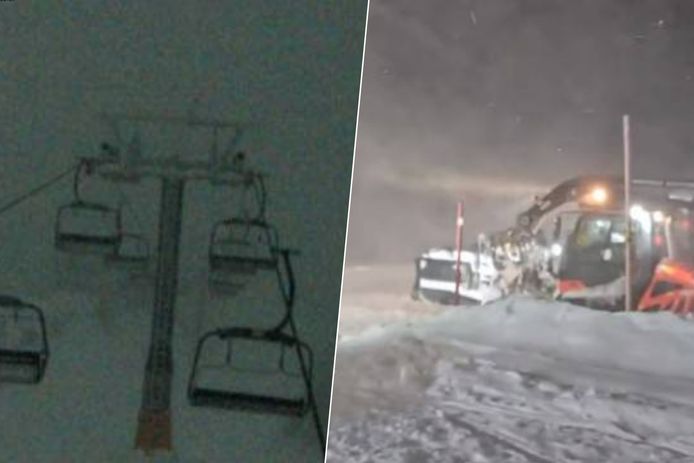 Images from Stubai (left) and Ischgl (right) in Austria, where lifts and slopes remain closed.