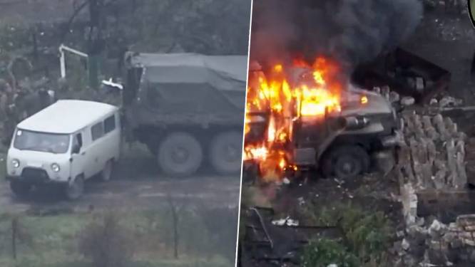 KIJK. Drone filmt bombardementen op Russische troepen in regio Donetsk