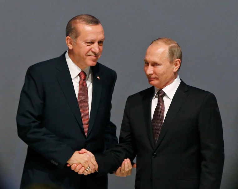 Erdogan en Poetin in oktober vorig jaar Beeld ap