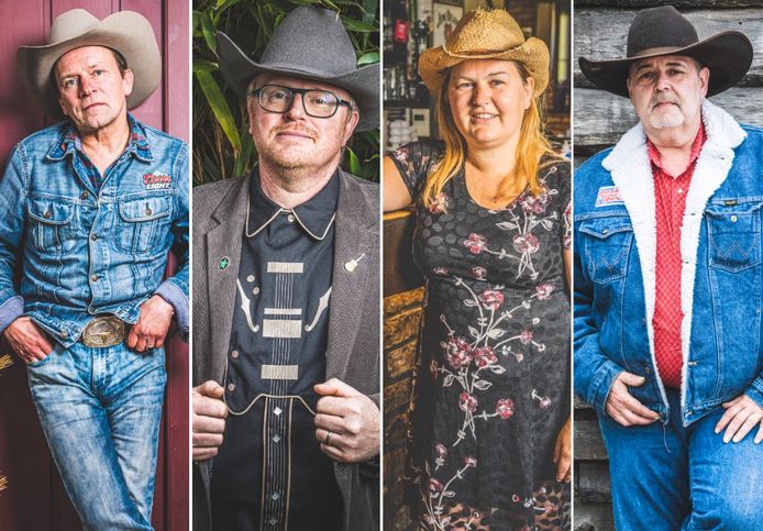 Vier Vlaamse cowboys: Christophe Vekeman, Wim Defoort, Hannelore Lootens en Kurt Cattoor.