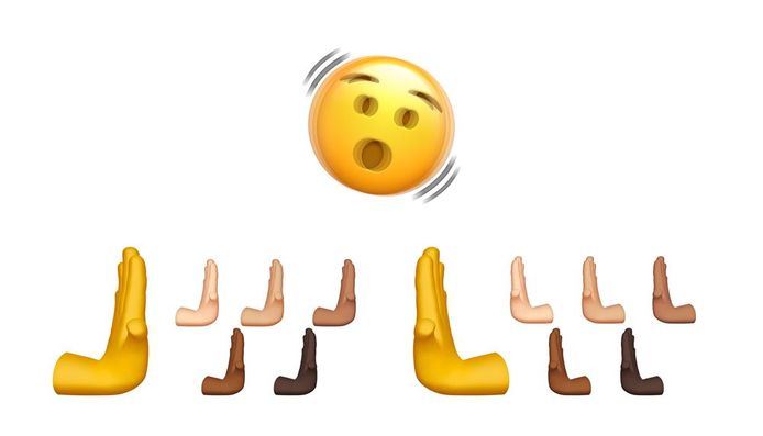 De emoji voor het schuddend hoofd en de duwende handen, zoals te zien op Apple-toestellen.