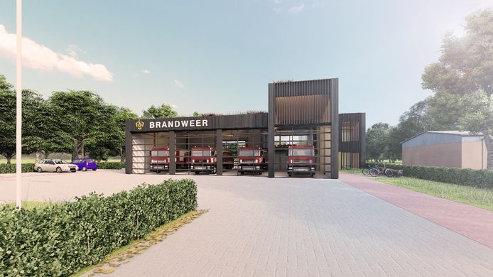 De nieuwe brandweerkazerne, zoals die aan de Zuiderzeestraatweg in Oldebroek moet verrijzen.