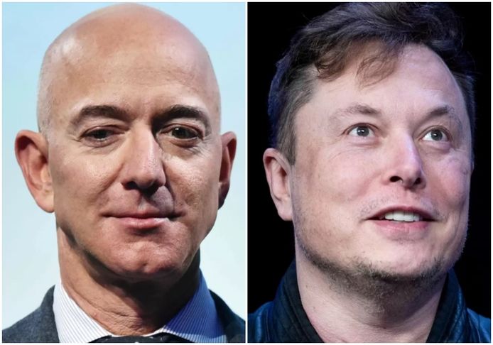 Links: Jeff Bezos. Rechts: Elon Musk.