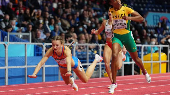 Femke Bol met snoekduik naar finale WK indoor, brons voor Jessica Schilder bij kogelstoten